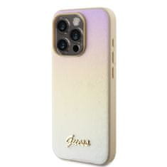 Guess  PU Leather Iridescent Metal Script Zadní Kryt pro iPhone 15 Pro Gold