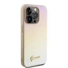 Guess  PU Leather Iridescent Metal Script Zadní Kryt pro iPhone 15 Pro Gold