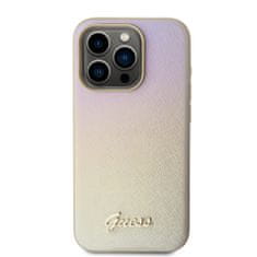 Guess  PU Leather Iridescent Metal Script Zadní Kryt pro iPhone 15 Pro Gold