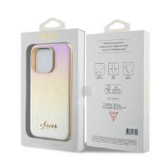 Guess  PU Leather Iridescent Metal Script Zadní Kryt pro iPhone 15 Pro Gold