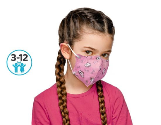 OnlineMedical 10x Dětský respirátor KN95 - holčičí růžový - pes