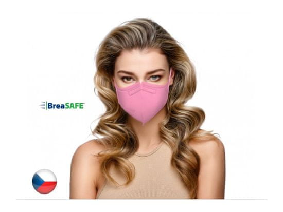 BreaSAFE® 5x Český NanoRespirátor BreaSAFE FFP2 - Znovupoužitelný - růžový L