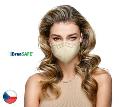 BreaSAFE® 5x Český NanoRespirátor BreaSAFE FFP2 - Znovupoužitelný - béžový M