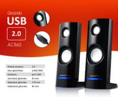 Počítačové reproduktory 8W USB Black AC860 43399