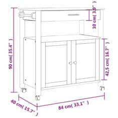 Greatstore Kuchyňský vozík MONZA 84 x 40 x 90 cm masivní borové dřevo