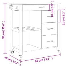 Greatstore Kuchyňský vozík MONZA 84 x 40 x 90 cm masivní borové dřevo