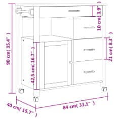 Greatstore Kuchyňský vozík MONZA 84 x 40 x 90 cm masivní borové dřevo