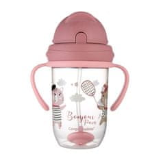 Canpol BABIES Hrneček nevylévací se slámkou a závažím 270 ml Bonjour Paris růžový, 6m+