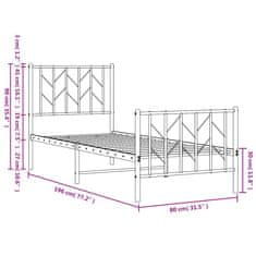 Vidaxl Kovový rám postele s hlavovým a nožním čelem bílý 75 x 190 cm