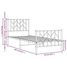 Vidaxl Kovový rám postele s hlavovým a nožním čelem bílý 80 x 200 cm