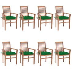 Vidaxl Jídelní židle 8 ks zelené podušky masivní teak