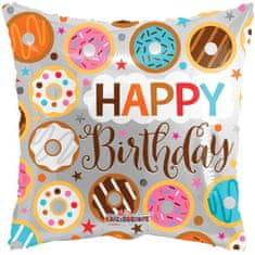 Foliový balónek polštář Donut - Happy Birthday - narozeniny - 45 cm