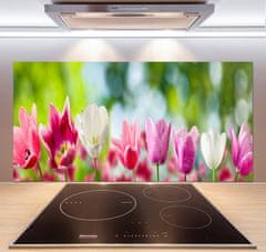 Wallmuralia Skleněný panel do kuchynské linky Tulipány 120x60 cm