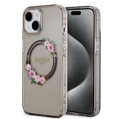 Guess  PC/TPU Flowers Ring Glossy Logo MagSafe Zadní Kryt pro iPhone 15 Black