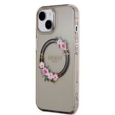 Guess  PC/TPU Flowers Ring Glossy Logo MagSafe Zadní Kryt pro iPhone 15 Black