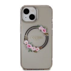 Guess  PC/TPU Flowers Ring Glossy Logo MagSafe Zadní Kryt pro iPhone 15 Black