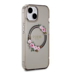 Guess  PC/TPU Flowers Ring Glossy Logo MagSafe Zadní Kryt pro iPhone 15 Black