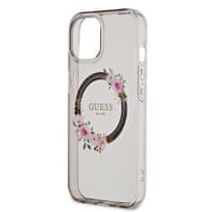 Guess  PC/TPU Flowers Ring Glossy Logo MagSafe Zadní Kryt pro iPhone 15 Black