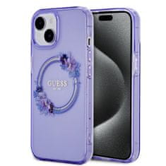 Guess  PC/TPU Flowers Ring Glossy Logo MagSafe Zadní Kryt pro iPhone 15 Purple