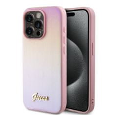 Guess  PU Leather Iridescent Metal Script Zadní Kryt pro iPhone 15 Pro Max Pink