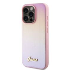 Guess  PU Leather Iridescent Metal Script Zadní Kryt pro iPhone 15 Pro Max Pink