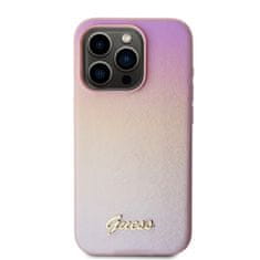 Guess  PU Leather Iridescent Metal Script Zadní Kryt pro iPhone 15 Pro Max Pink