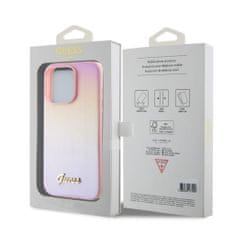 Guess  PU Leather Iridescent Metal Script Zadní Kryt pro iPhone 15 Pro Max Pink