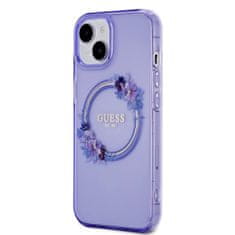 Guess  PC/TPU Flowers Ring Glossy Logo MagSafe Zadní Kryt pro iPhone 15 Purple