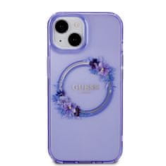 Guess  PC/TPU Flowers Ring Glossy Logo MagSafe Zadní Kryt pro iPhone 15 Purple