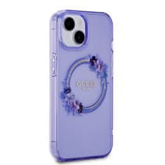 Guess  PC/TPU Flowers Ring Glossy Logo MagSafe Zadní Kryt pro iPhone 15 Purple