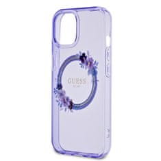 Guess  PC/TPU Flowers Ring Glossy Logo MagSafe Zadní Kryt pro iPhone 15 Purple