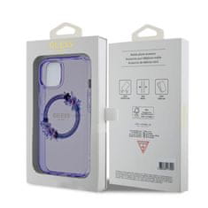 Guess  PC/TPU Flowers Ring Glossy Logo MagSafe Zadní Kryt pro iPhone 15 Purple