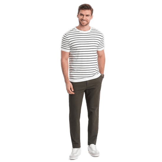 OMBRE Klasické pánské chino kalhoty V2 OM-PACP-0188 khaki MDN124472