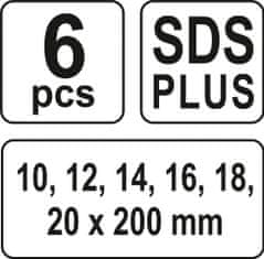 YATO Sada hadovitých vrtáků do dřeva 10.12.14.16.18.20 délka 230mm SDS plus