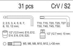 YATO Vložka do zásuvky - sada imbus, torx, bity 31ks