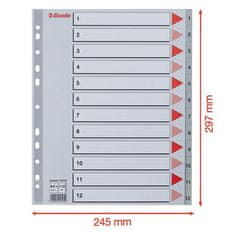 Esselte Barevné rejstříky, šedá, A4 Maxi, plast, 1-12 100125