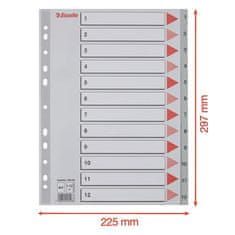 Esselte Rejstříky, šedá, A4, plast, 1-12 100106