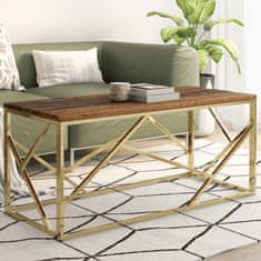 Greatstore Konferenční stolek zlatý nerezová ocel a pražcové dřevo