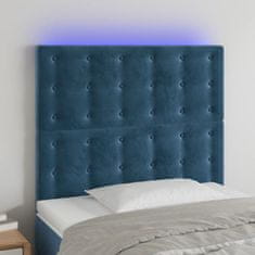 Vidaxl Čelo postele s LED tmavě modré 100x5x118/128 cm samet