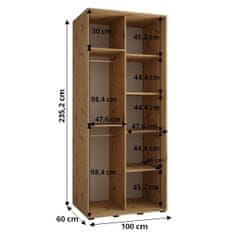 Veneti Šatní skříň ASIRI 8 - 100/60 cm, černá / stříbrná