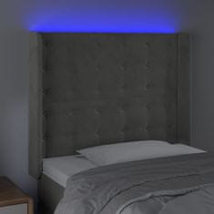 Vidaxl Čelo postele s LED světle šedé 103 x 16 x 118/128 cm samet