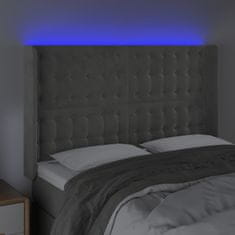 Vidaxl Čelo postele s LED světle šedé 147x16x118/128 cm samet