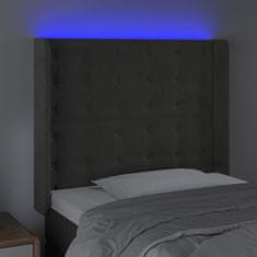 Vidaxl Čelo postele s LED tmavě šedé 83 x 16 x 118/128 cm samet