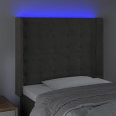 Vidaxl Čelo postele s LED tmavě šedé 103 x 16 x 118/128 cm samet