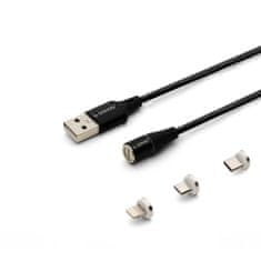 shumee SAVIO MAGNETICKÝ KABEL USB - USB TYP C, MIKRO A BLESK, 2M, ČERNÝ CL-155