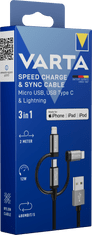Varta Speed Charge & Sync kabel: 3 v 1 USB A na Lightning/mikro/USB C Box (57937101111)
