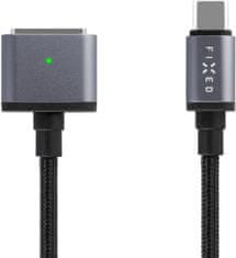 FIXED Nabíjecí opletený kabel s konektory USB-C/MagSafe 3, 2m, 140W, šedý, FIXD-MS3-GR