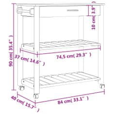 Greatstore Kuchyňský vozík MONZA 84 x 40 x 90 cm masivní borové dřevo