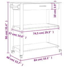 Greatstore Kuchyňský vozík MONZA 84 x 40 x 90 cm masivní borové dřevo