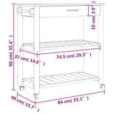 Greatstore Kuchyňský vozík MONZA 84 x 40 x 90 cm masivní borové dřevo